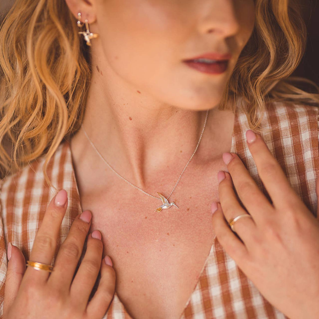 Reeves Silver and Gold Hummingbird Necklace