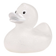 Connemara Country Silke Silver Glitter bath duck with a transparent body, silver particles, and a silver beak.