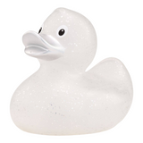 Connemara Country Silke Silver Glitter bath duck with a transparent body, silver particles, and a silver beak.