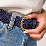 Billy Belt Women's Solid Elastic Braided Belt Navy