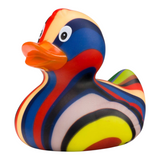 Connemara Country Lenny Stripes rubber duck featuring a unique multicolored striped pattern and orange beak