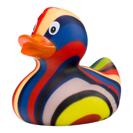 Connemara Country Lenny Stripes rubber duck featuring a unique multicolored striped pattern and orange beak