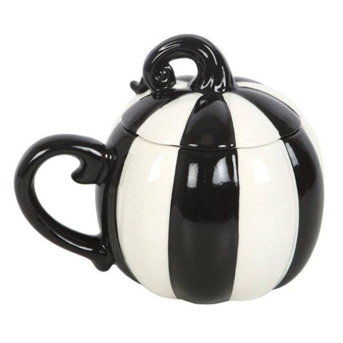SD Black and White Striped Lidded Pumpkin Mug