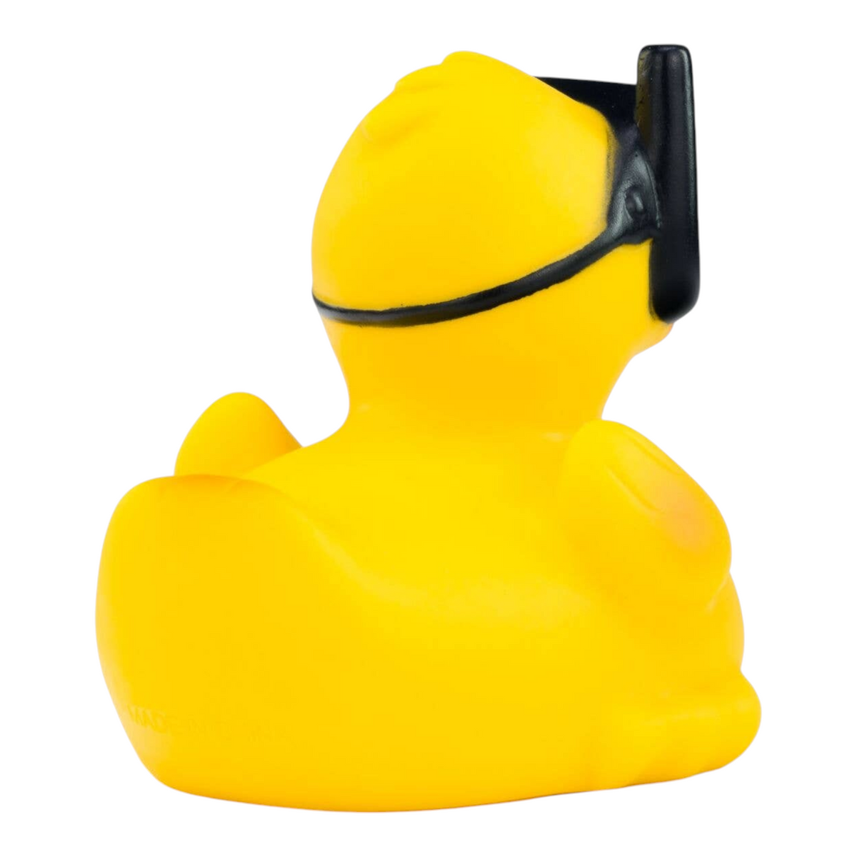 Connemara Country Tina Diver rubber duck in yellow with black diving goggles and snorkel, back view