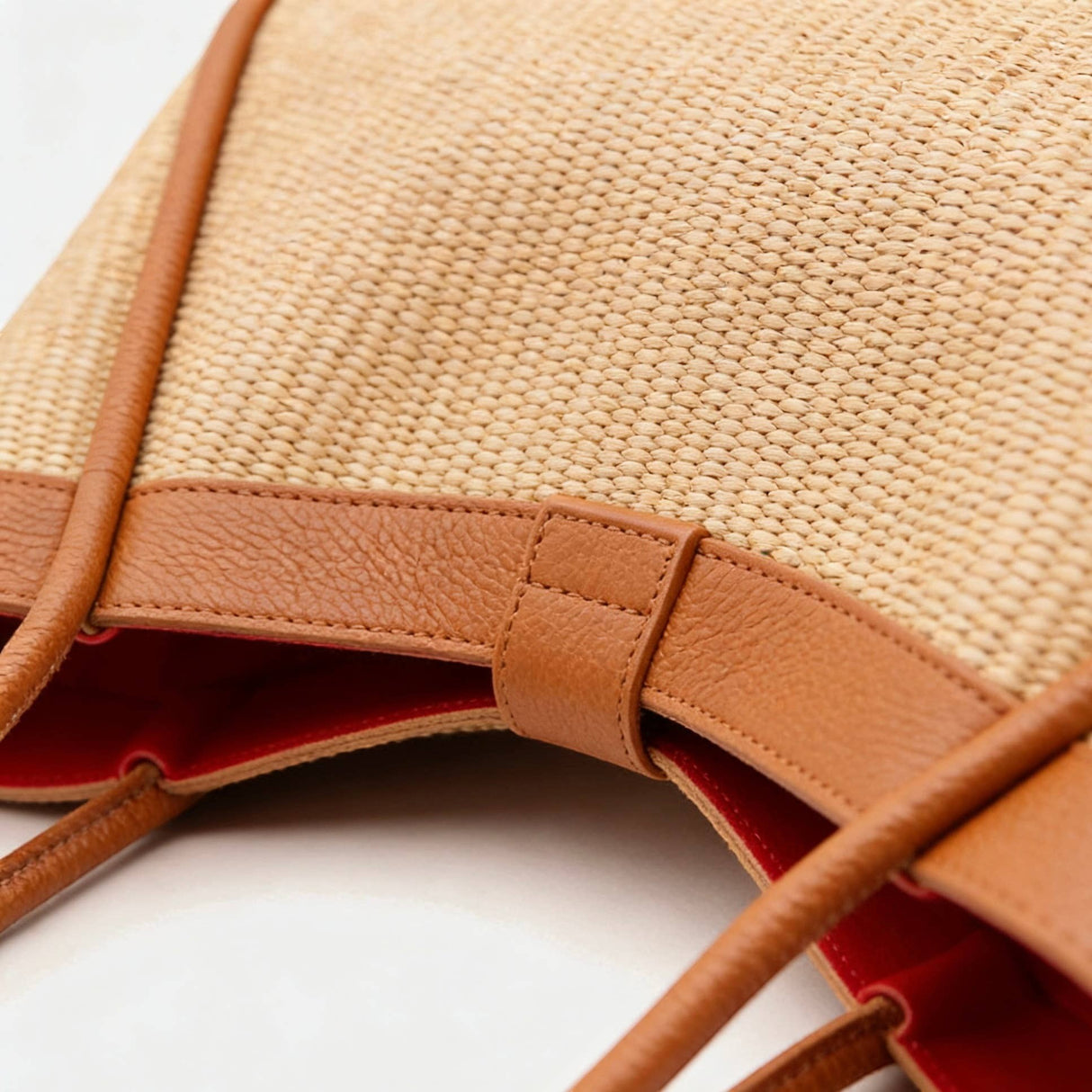 Nanabags Raffia Tote Bag with Leather Trim