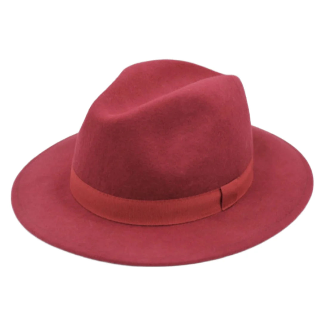 H Paris Classic Wool Fedora Hat with Ribbon Red
