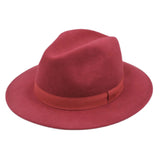 H Paris Classic Wool Fedora Hat with Ribbon Red