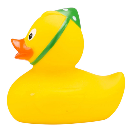 Connemara Country ROEMER WELLNESS Betty's Birthday rubber duck with a green party hat and orange beak