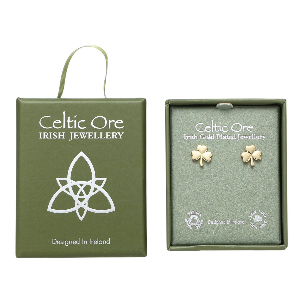 Celtic Ore Plain Shamrock Earrings Gold Plate