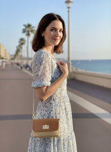 Suie Valentini Leather and Raffia Straw Mini Handbag with Chian