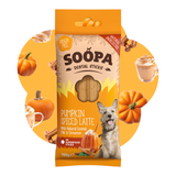Connemara Country Soopa Pumpkin Spiced Latte dog dental sticks in orange packaging with pumpkin and cinnamon graphics.
