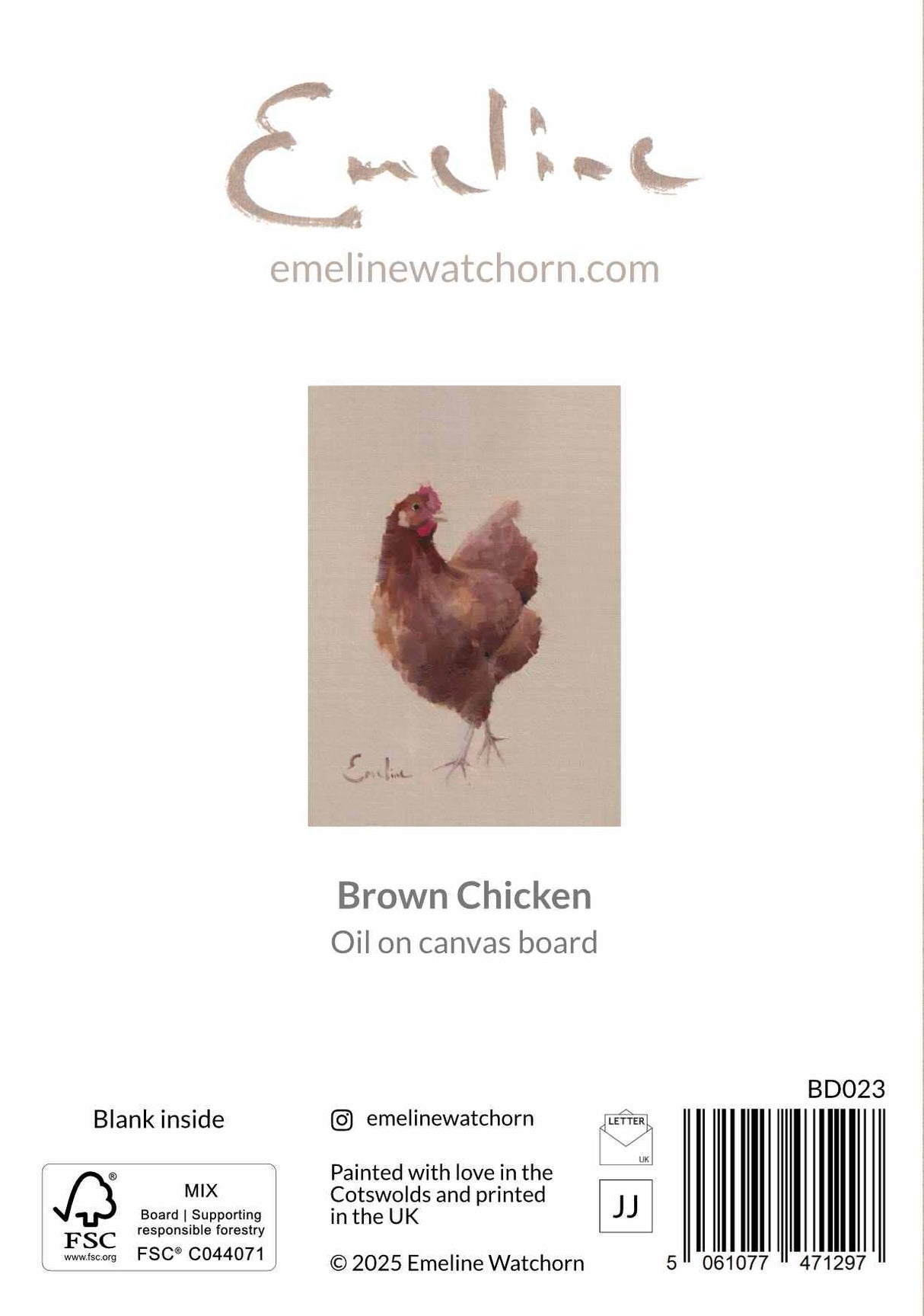 Emeline Watchorn Brown Chicken Greeting Card