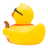 Connemara Country Ben BBQ rubber duck wearing sunglasses and holding a sausage, back view