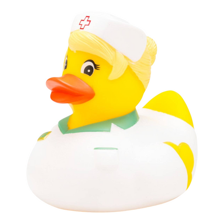 Connemara Country Gisela Health rubber duck wearing a white nurse uniform with a matching cap and red cross detail.