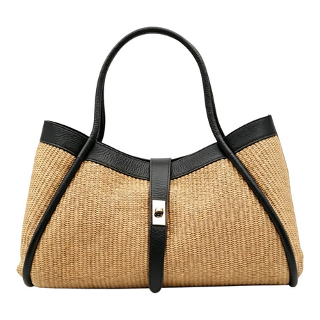 Nanabags Raffia Tote Bag with Leather Trim