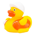 Connemara Country Bob construction manager rubber duck wearing a white hard hat and orange safety vest holding blueprints