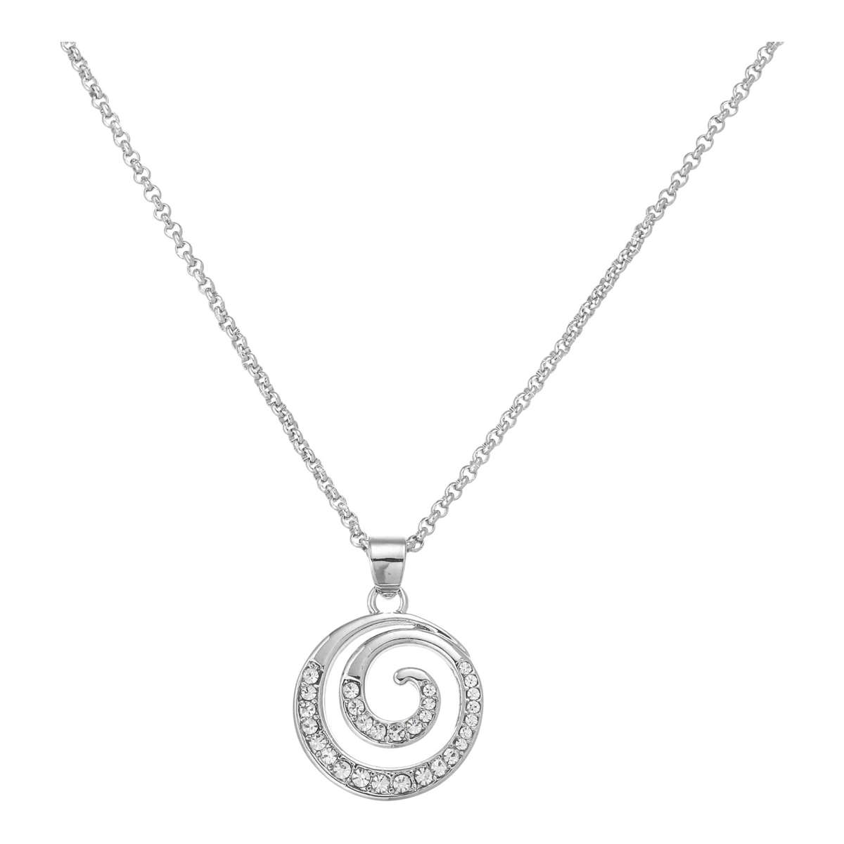 Connemara Country Celtic spiral pendant necklace featuring a silver-tone finish and sparkling clear crystal stones.