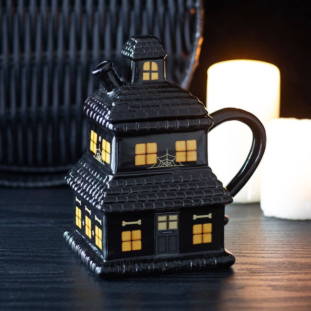 SD Black Haunted House Lidded Mug