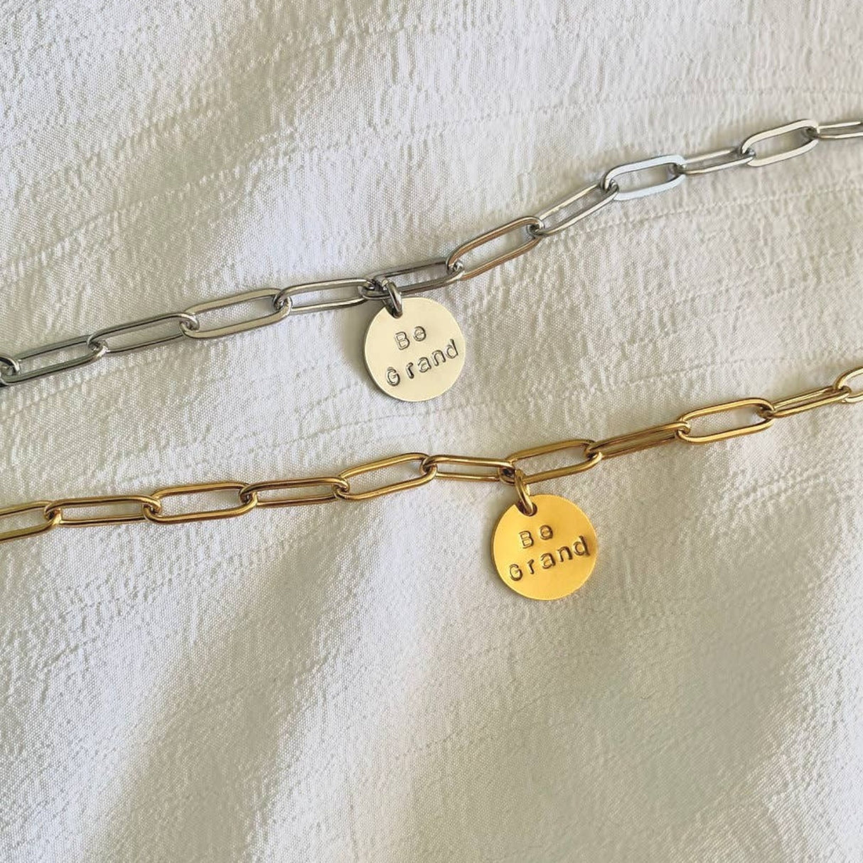 Rudies and Co  Be Grand Irish Engraved Paperclip Disc Bracelet