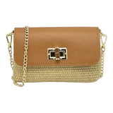 Suie Valentini Leather and Raffia Straw Mini Handbag with Chian