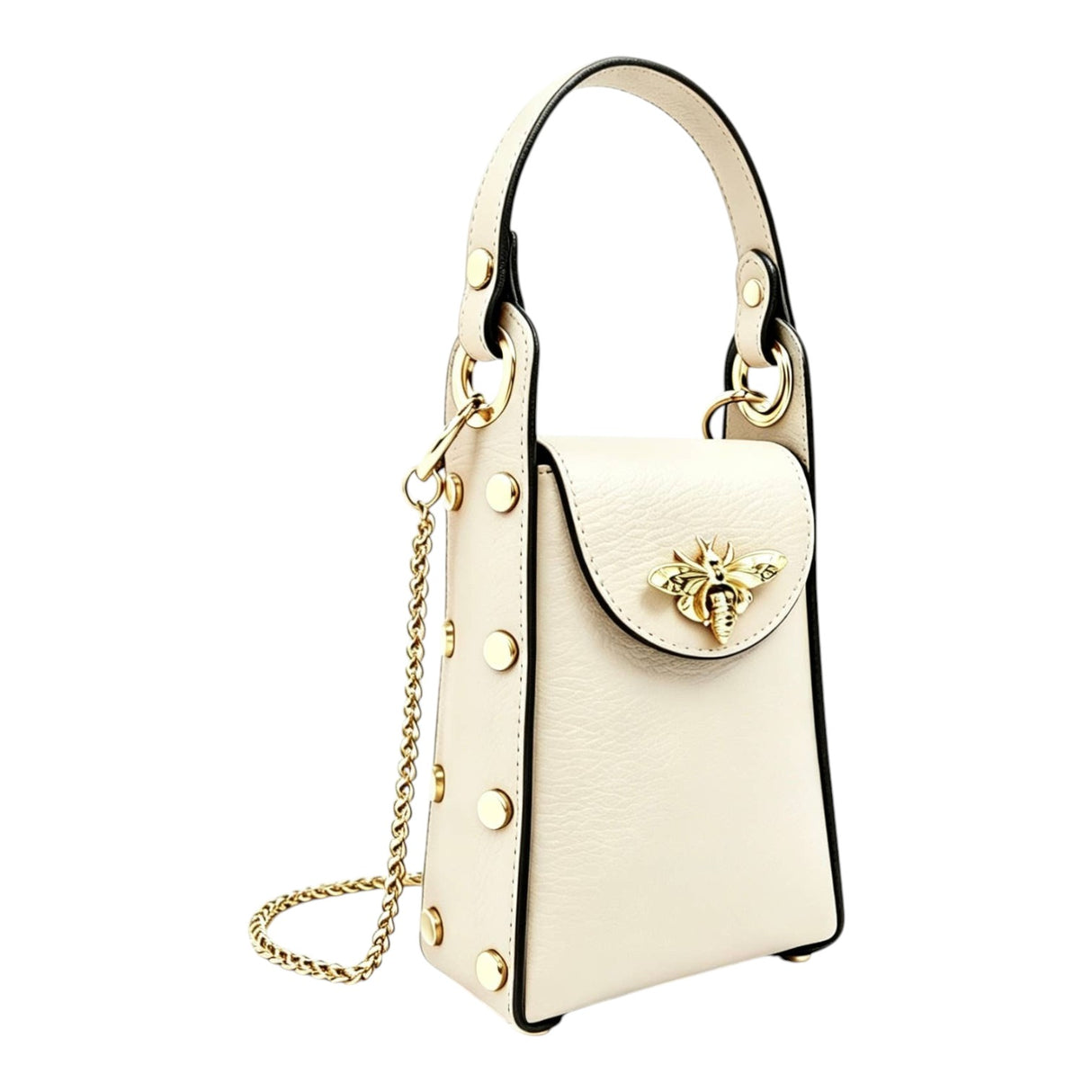 Nanabags Vertical Leather Mini Bag with Bee Detail