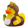 Connemara Country Waltraud Wine Queen rubber duck wearing a golden crown and brown dress holding a green wine glass