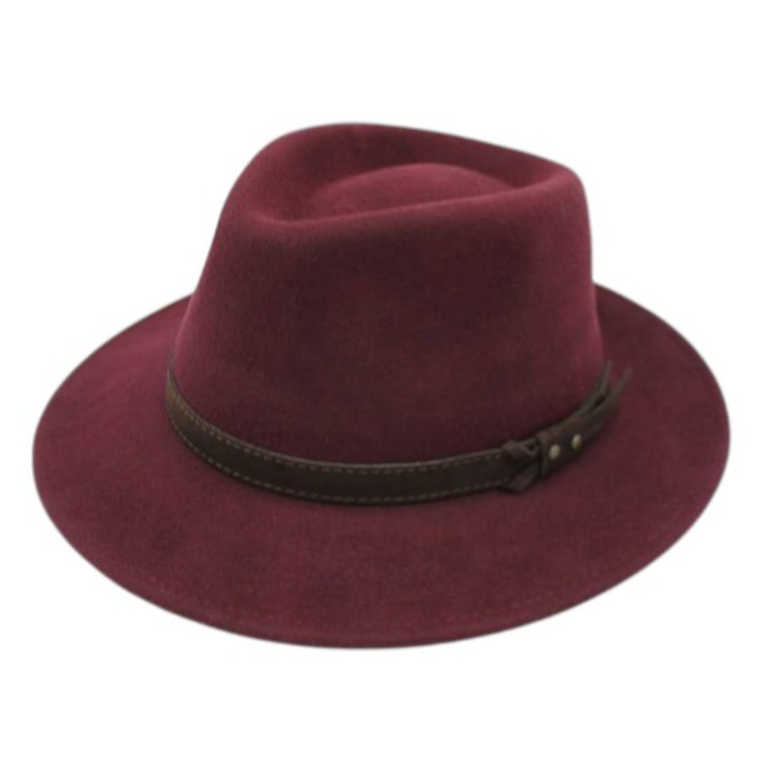 H Paris Waterproof Wool Fedora Hat with Belt Bordeaux
