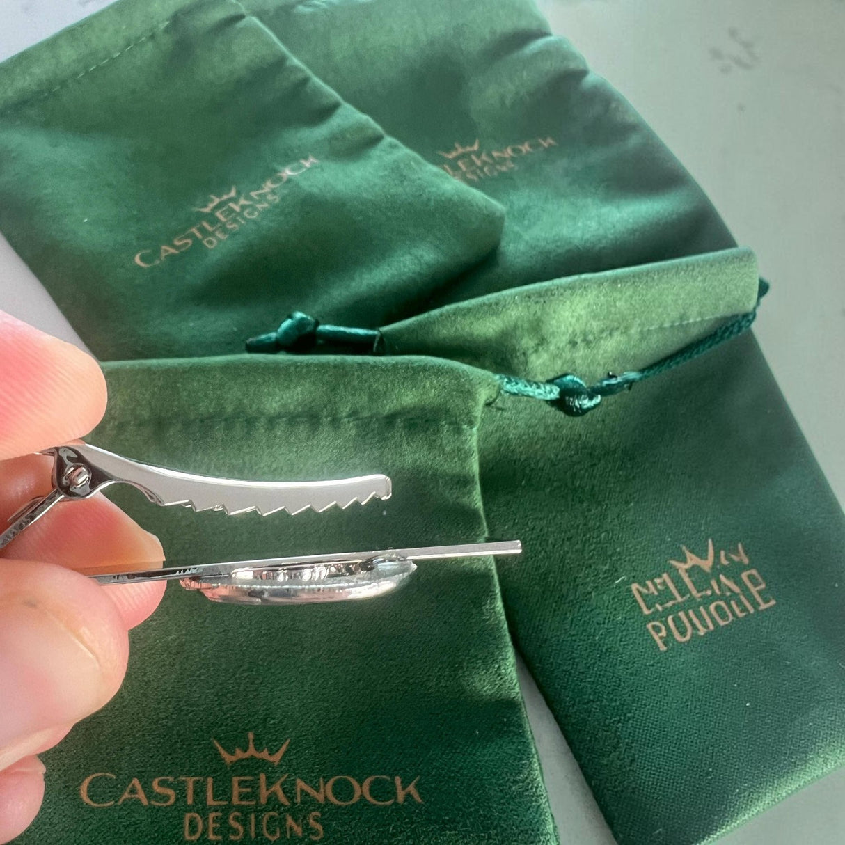 CastleKnock Designs Claddagh Ring Cufflinks Tie Clip Pin Set - Silver