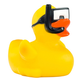 Connemara Country yellow rubber duck wearing black diving goggles and a snorkel for bathtub play