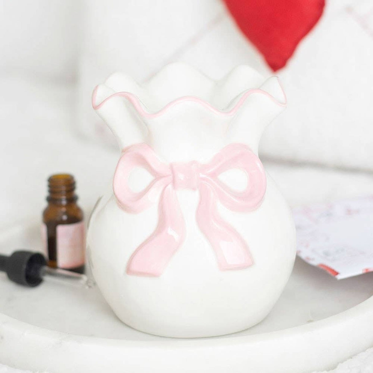 Something Different White and Pink Bow Oil Burner