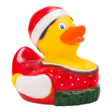 Connemara Country Theresa Trachtenherz rubber duck wearing a red alpine costume, green apron, and Christmas hat.