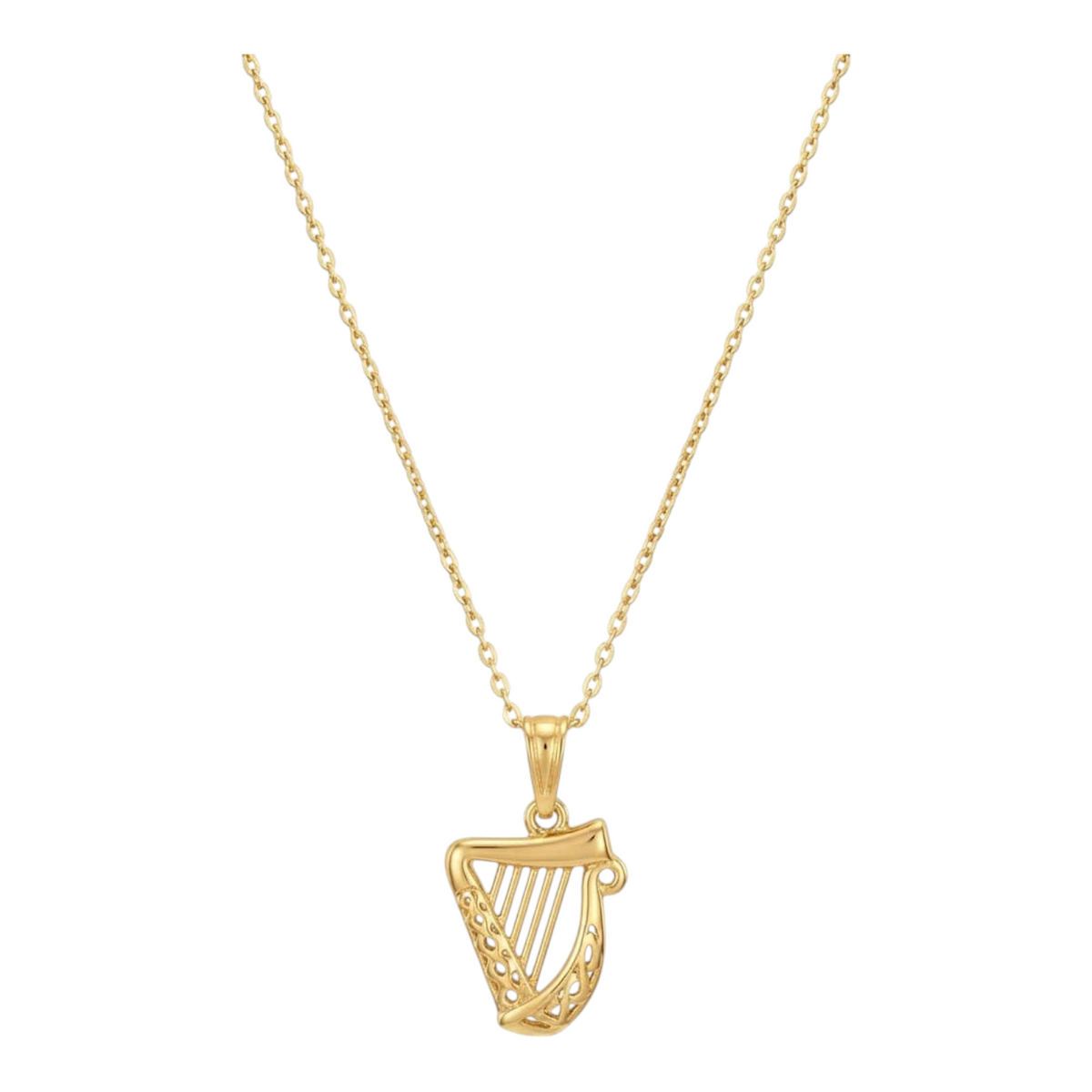 Connemara Country gold plated Irish harp pendant on a delicate matching chain
