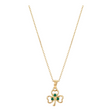 Connemara Country gold plated shamrock pendant featuring three green cubic zirconia stones on a delicate gold chain.