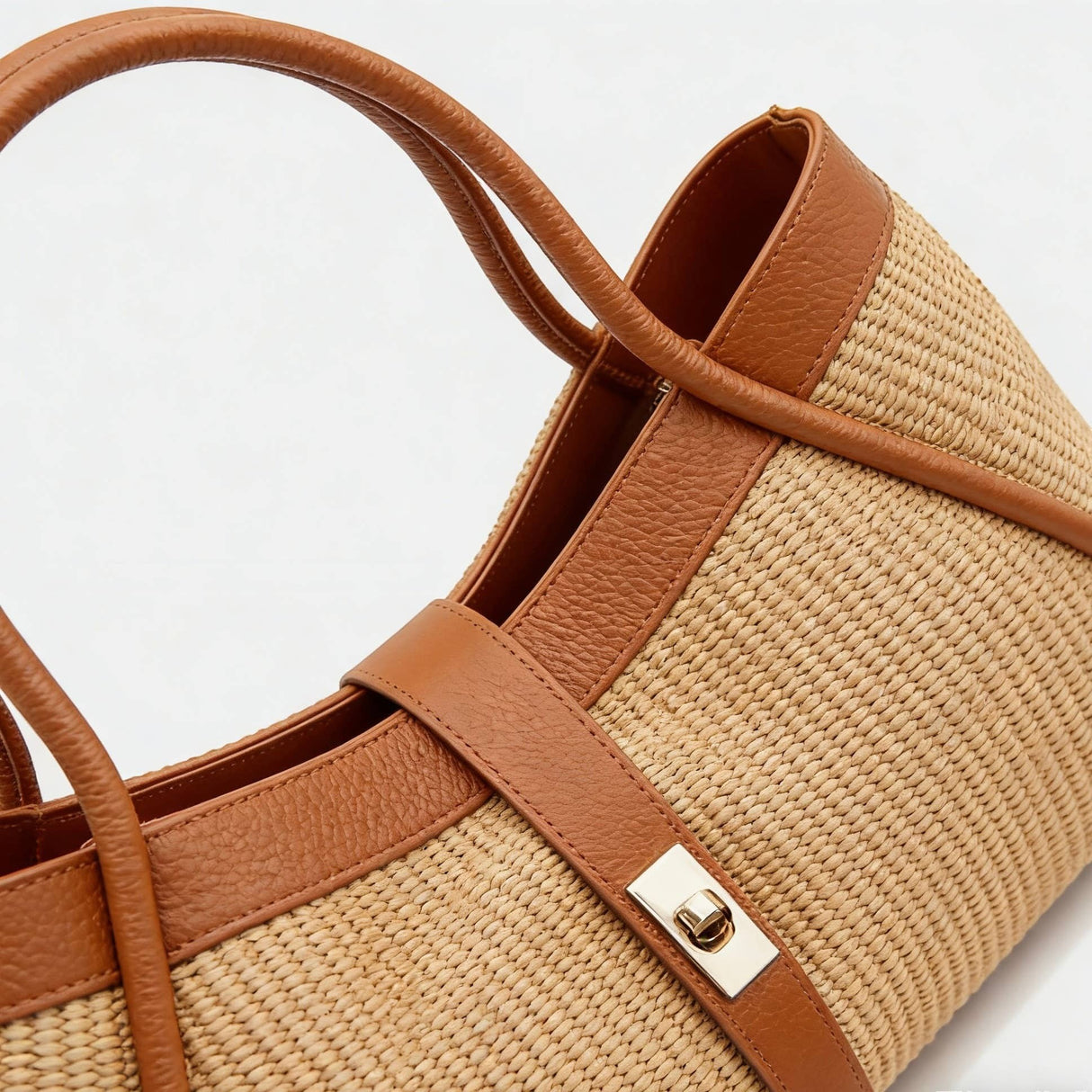 Nanabags Raffia Tote Bag with Leather Trim