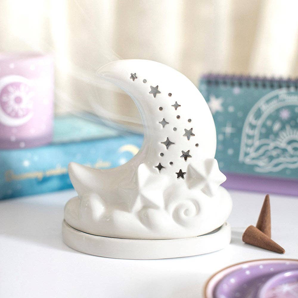 Something Different White Pastel Skies Moon Incense Cone Holder