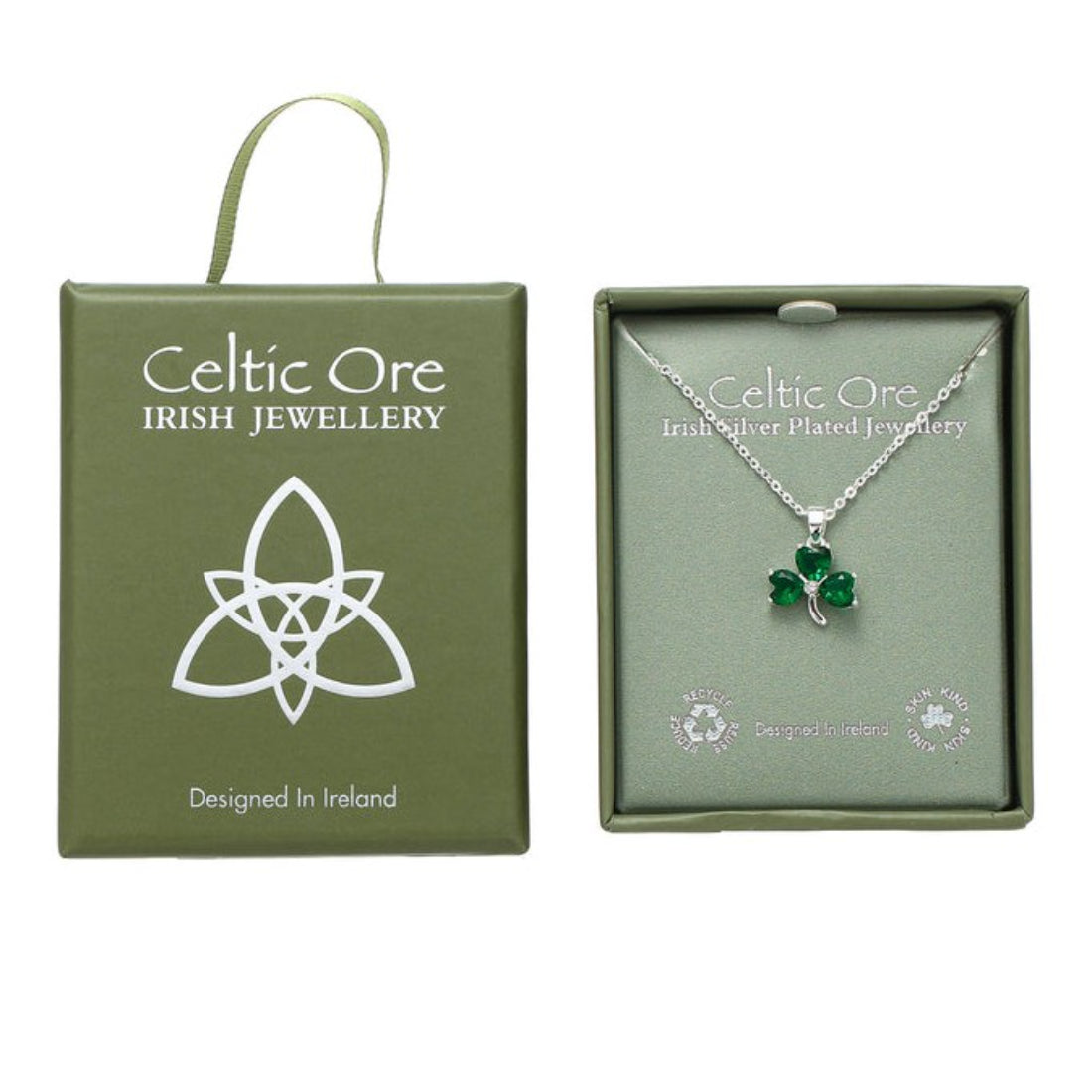 Celtic Ore 3 Stone Green Shamrock Necklace
