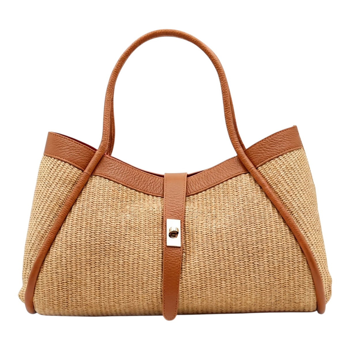 Nanabags Raffia Tote Bag with Leather Trim