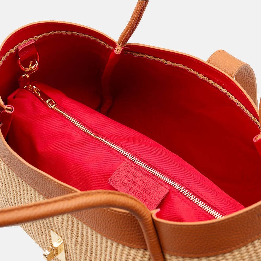 Nanabags Raffia Tote Bag with Leather Trim