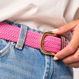 Billy Belt Women's Solid Elastic Braided Belt Pink