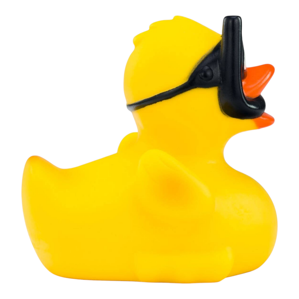 Connemara Country yellow rubber duck wearing black diving goggles and a snorkel for bathtub play