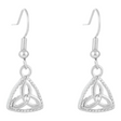 Connemara Country silver Trinity knot earrings featuring an enclosed clear stone in a delicate Irish design