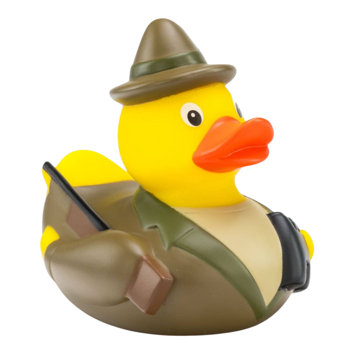 Connemara Country Jens Jäger rubber duck dressed as a hunter with a green hat, rifle, and binoculars.