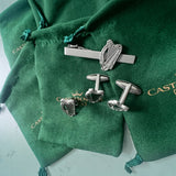 CastleKnock Designs Irish Harp Silver Plated Cufflinks Tie Clip and Suit Pin