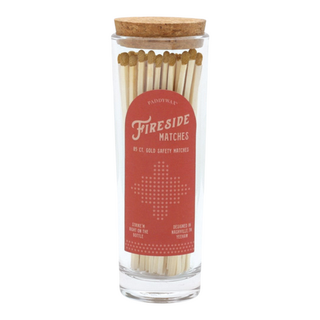Connemara Country Paddywax glass bottle with 85 gold-tipped safety matches and a red Western-style label
