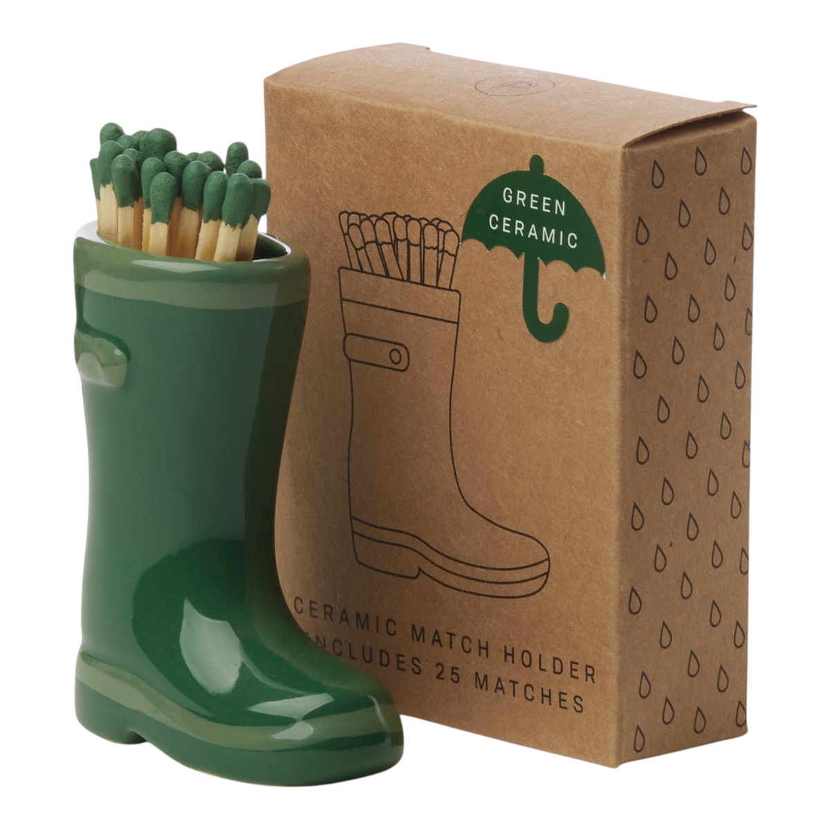 Paddywax Wellington Boot Matches Holder (25 Pcs) Green