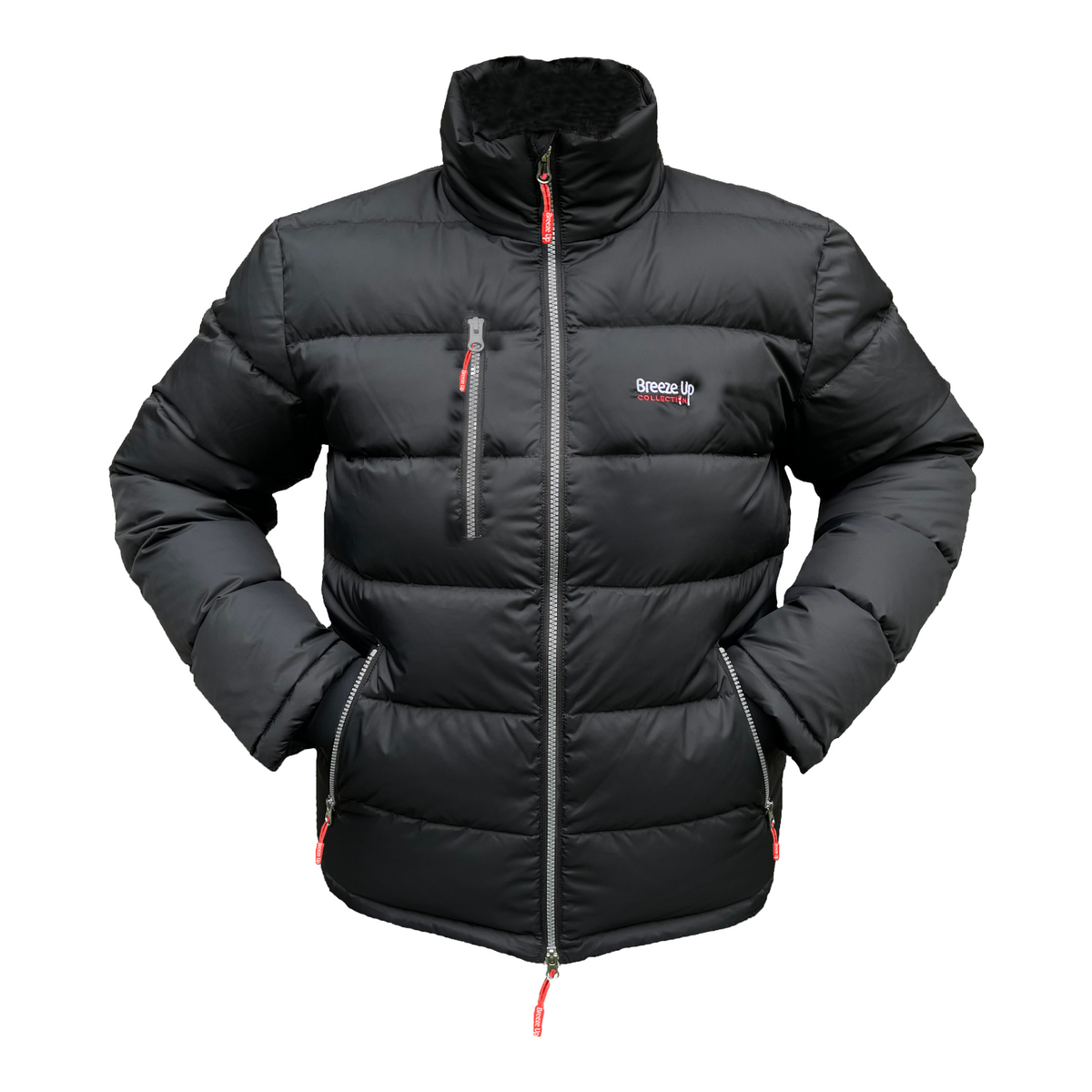 Connemara Country Breeze Up black goose down puffer coat with waterproof zippers and high collar.