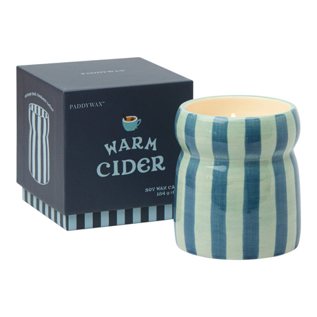 Connemara Country Paddywax Cabana blue and navy striped ceramic candle with matching gift box