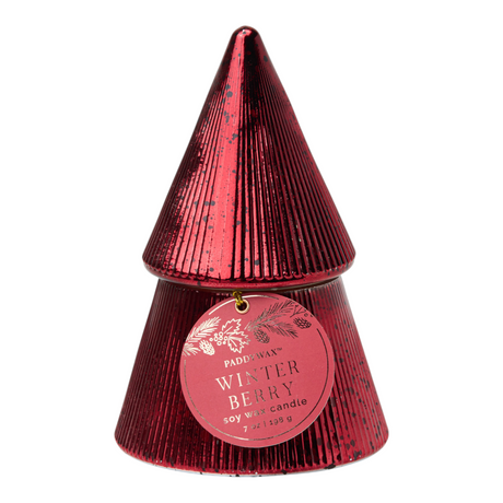 Connemara Country Paddywax red stacked Christmas tree candle with a Winter Berry scent and ribbed glass finish.
