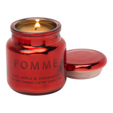 Connemara Country Paddywax Pomme red metallic glass candle with lid, featuring Red Apple and Pomander scent.