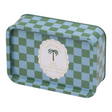 Connemara Country Paddywax Lush Palms soy wax candle in a green and blue checkered patterned metal tin